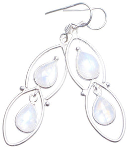 StarGems  Natural Rainbow Moonstone Handmade Unique 925 Sterling Silver Earrings 2.25" X4304