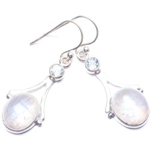 StarGems  Natural Rainbow Moonstone and Blue Topaz Handmade Unique 925 Sterling Silver Earrings 1.5" Y3140