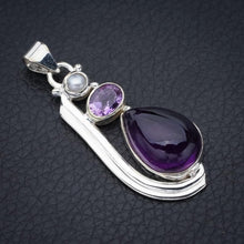 StarGems  Natural Amethyst River Pearl Handmade 925 Sterling Silver Pendant 2" F5339