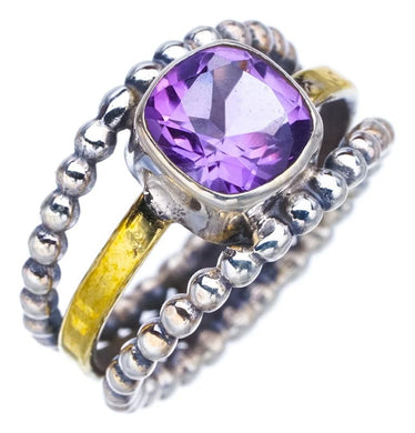 StarGems® Natural Amethyst Two Tones Handmade 925 Sterling Silver Ring 6 F2827