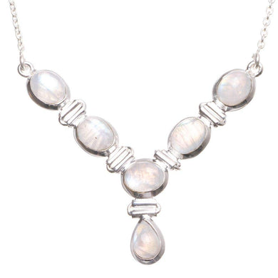 StarGems  Natural Rainbow Moonstone Handmade 925 Sterling Silver Y Necklace 18.5