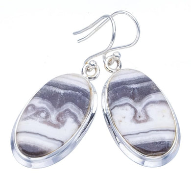 StarGems  Natural Zebra Calcite Handmade 925 Sterling Silver Earrings 1.5