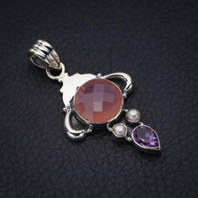 StarGems  Natural Rose Quartz River Pearl And Amethyst OxHandmade 925 Sterling Silver Pendant 1.75" F5278