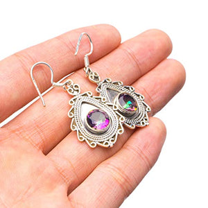 StarGems  Natural Mystical Topaz Handmade Mexican 925 Sterling Silver Earrings 1 1/2" T4871