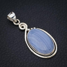 StarGems  Natural Blue Lace Agate Handmade 925 Sterling Silver Pendant 1.75" F4914