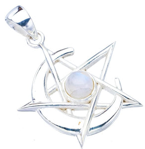 StarGems  Natural Moonstone Moon And StarHandmade 925 Sterling Silver Pendant 1.75" F5089