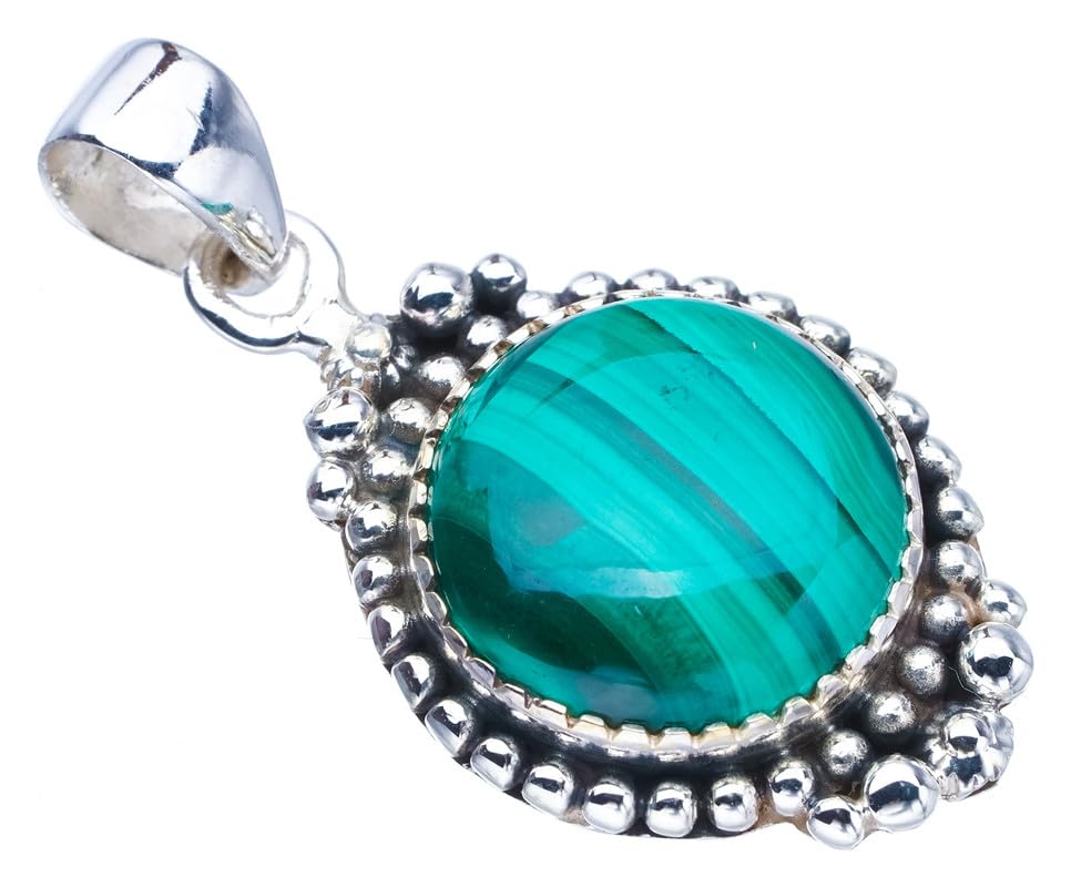 StarGems® Natural Malachite Handmade 925 Sterling Silver Pendant 1.5