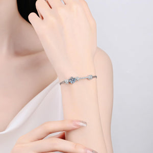 StarGems  Knot 2ct Moissanite 925 Sterling Silver Platinum Plated Adjustable Bracelet For Women 16+5cm  BX034