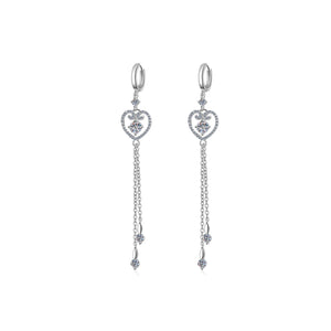 StarGems® Heart-Shape Tassel 0.5ct×2 Moissanite 925 Silver Platinum Plated Cuff Earrings EX087