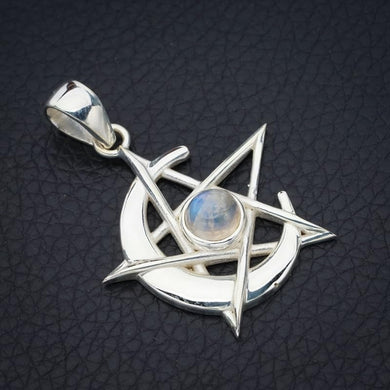 StarGems® Natural Moonstone Moon And Star Handmade 925 Sterling Silver Pendant 1.75