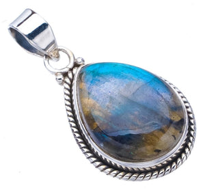 StarGems  Natural Blue Fire Labradorite Handmade 925 Sterling Silver Pendant 1.5" F5253