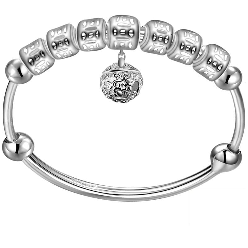 StarGems® Adjustable Beads Handmade 990 Sterling Silver Bangle Bracelet For Women Cb0275
