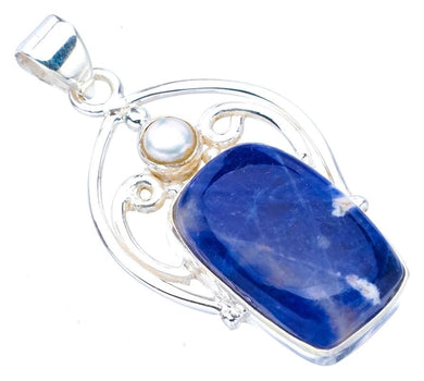 StarGems® Natural Sodalite River PearlHandmade 925 Sterling Silver Pendant 1.75