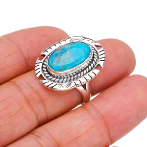 StarGems  Natural Turquoise Pigeon Handmade 925 Sterling Silver Ring 6.75 F2351