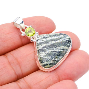 StarGems  Natural Seraphinite PeridotHandmade 925 Sterling Silver Pendant 1.5" F4686