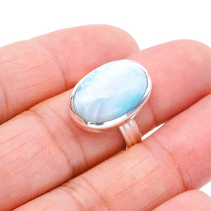 StarGems  Natural Larimar Handmade 925 Sterling Silver Ring 8 F0854