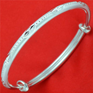 StarGems  Adjustable Carved Stars Handmade 999 Sterling Silver Bangle Bracelet For Women Cb0236