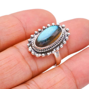 StarGems® Natural Labradorite Handmade 925 Sterling Silver Ring 7.75 F2979