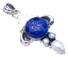 StarGems  Natural Lapis Lazuli River Pearl OxHandmade 925 Sterling Silver Pendant 1.75" F5412