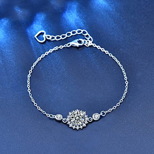 StarGems  1ct Moissanite 925 Silver Platinum Plated Zirconia Surrounded Adjustable SunFlower Bracelet B4692