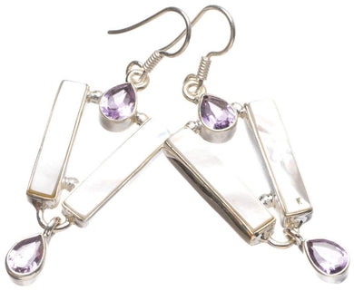 StarGems® Natural Mother Of Pearl and Amethyst Handmade Vintage 925 Sterling Silver Earrings 2