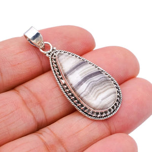 StarGems  Natural Zebra Calcite Handmade 925 Sterling Silver Pendant 1.75" F4568