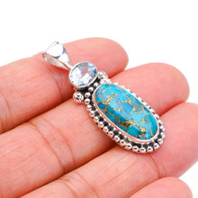 StarGems  Natural Copper Turquoise Blue Topaz Handmade 925 Sterling Silver Pendant 1.5" F3862