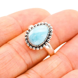 StarGems® Natural Larimar Handmade 925 Sterling Silver Ring 8 F0289