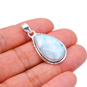 StarGems  Natural Larimar Handmade 925 Sterling Silver Pendant 1.5" F3472