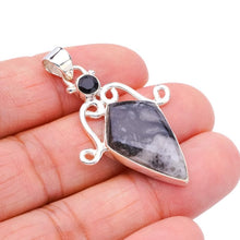 StarGems  Natural Pinolith Jasper Black Onyx Handmade 925 Sterling Silver Pendant 1.75" F4549