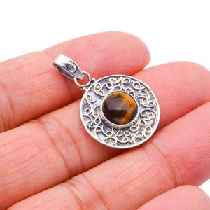 StarGems® Natural Tiger Eye Handmade 925 Sterling Silver Pendant 1.25" F3904