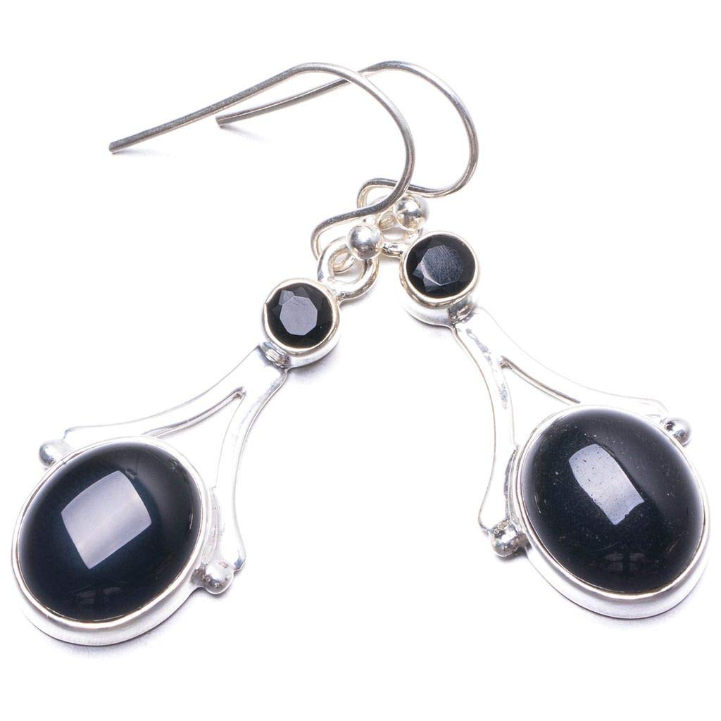 StarGems® Natural Black Onyx Handmade Unique 925 Sterling Silver Earrings 1.5