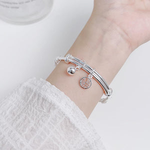 StarGems® Adjustable Blossom bell and 'Fu' Handmade 999 Sterling Silver Bangle Bracelet For Women Cb0170