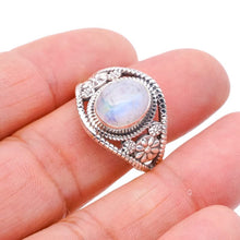 StarGems  Natural Moonstone Flower Handmade 925 Sterling Silver Ring 10 F0777