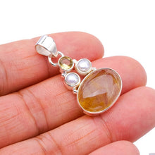 StarGems  Natural Golden Rutile Citrine And River Pearl Handmade 925 Sterling Silver Pendant 1.25" F3937