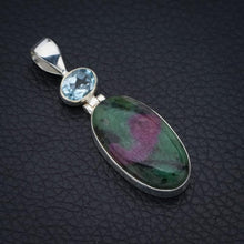 StarGems® Natural Ruby Zoisite Blue TopazHandmade 925 Sterling Silver Pendant 1.75" F4617