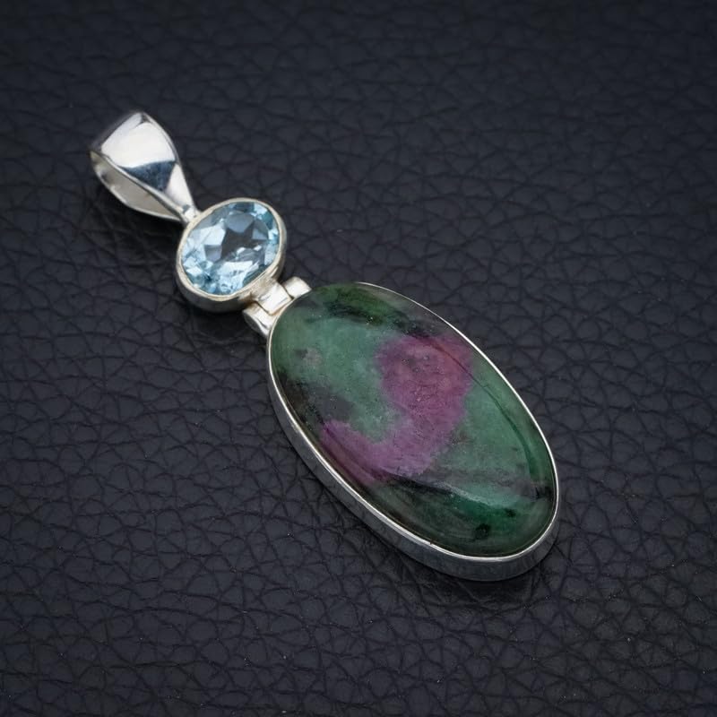 StarGems® Natural Ruby Zoisite Blue TopazHandmade 925 Sterling Silver Pendant 1.75