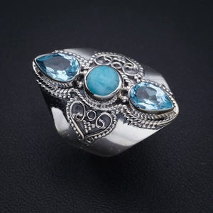 StarGems® Natural Larimar Blue Topaz Handmade 925 Sterling Silver Ring 7.75 F2799