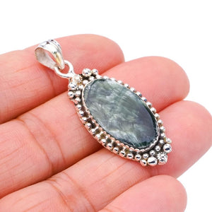 StarGems  Natural Seraphinite Handmade 925 Sterling Silver Pendant 1.75" F4675