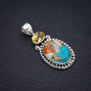 StarGems® Natural Copper Chalcedony CitrineHandmade 925 Sterling Silver Pendant 1.5" F3734