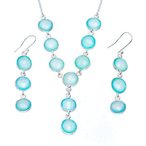 StarGems  Natural Chalcedony Handmade Unique 925 Sterling Silver Jewelry Set Necklace 17.5" Earrings 2.5" A3605