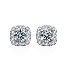 StarGems  0.5ct Moissanite 925 Silver Platinum Plated Zirconia Surrounded Square Halo Stud B4643