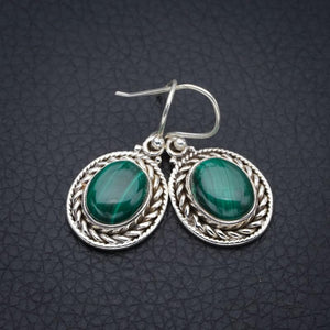 StarGems  Natural Malachite Handmade 925 Sterling Silver Earrings 1.25" F5635