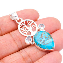 StarGems  Natural Copper Turquoise Blue Topaz TreeHandmade 925 Sterling Silver Pendant 2" F3872