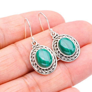 StarGems  Natural Malachite Handmade 925 Sterling Silver Earrings 1.25" F5629