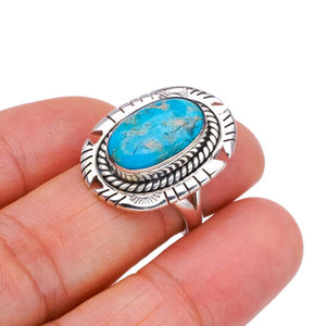 StarGems  Natural Turquoise Pigeon Handmade 925 Sterling Silver Ring 5.75 F2335