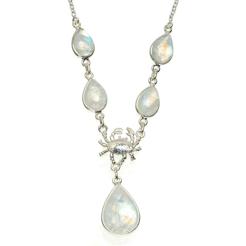 StarGems  Natural Rainbow Moonstone Handmade Unique 925 Sterling Silver Necklace 16.25+1.25