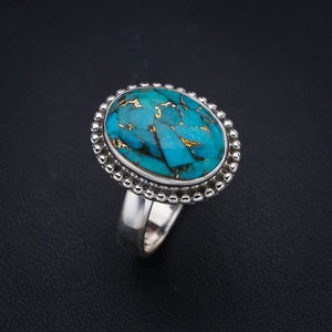 StarGems  Natural Copper Turquoise Handmade 925 Sterling Silver Ring 9 F2207