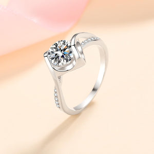 StarGems  Hollow-Out Heart Cross Band 0.5-1ct Moissanite 925 Silver Platinum Plated Ring RX021