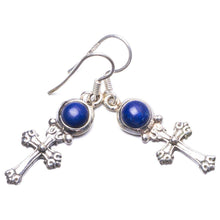 StarGems  Natural Lapis Lazuli Handmade Unique Cross Shape 925 Sterling Silver Earrings 1.5" Y3000